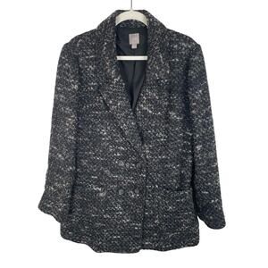 J.Jill Coat Womens M Gray Wool Alpaca Double Breasted Blazer Jacket Tweed Boucle